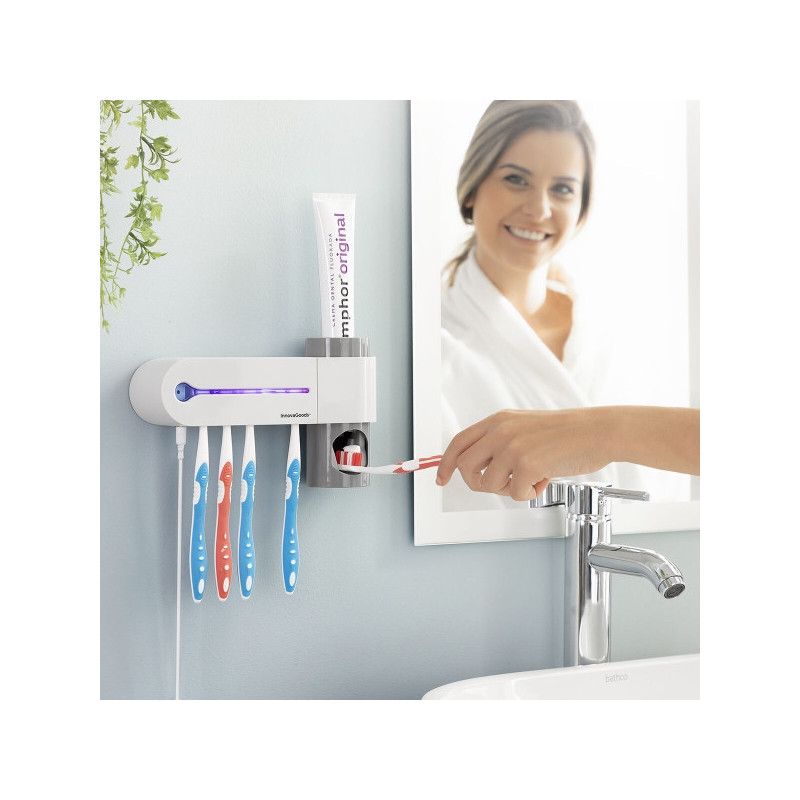 UV Toothbrush Sterilizer with Toothpaste Holder and Dispenser